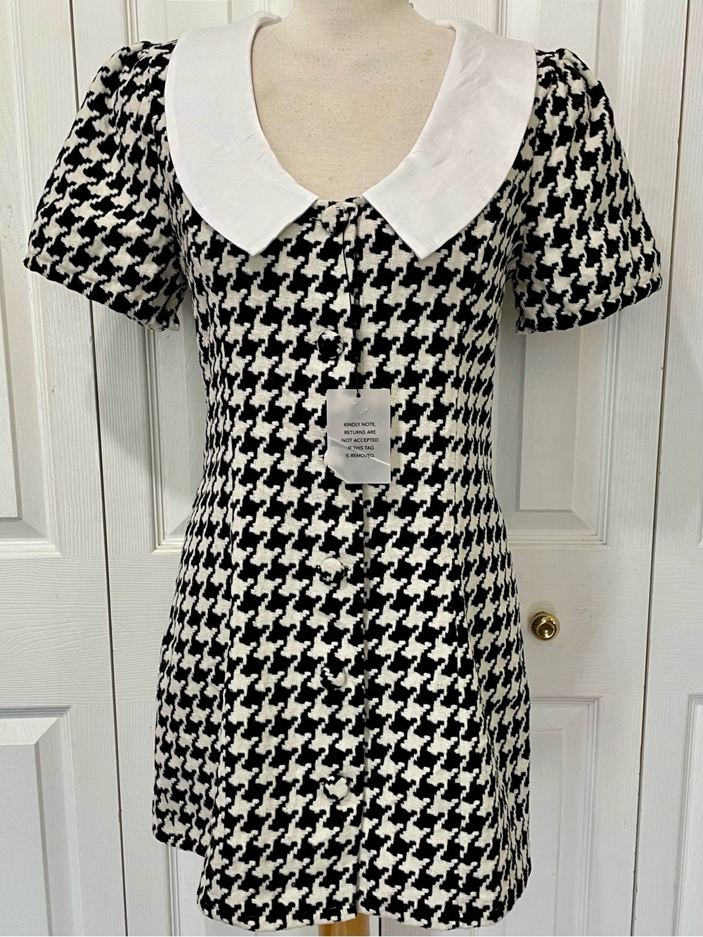 Revolve More to Come Houndstooth Mini Dress with White Collar